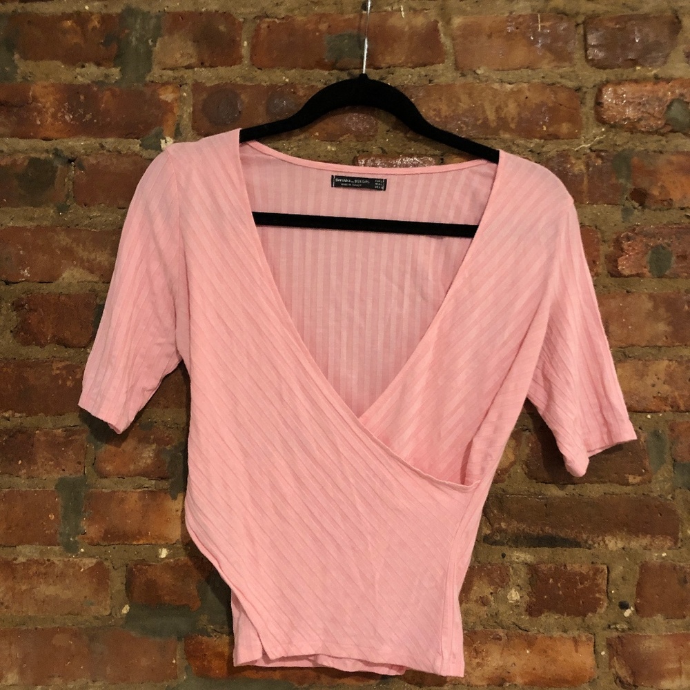 Bershka Ribbed Wrap Top